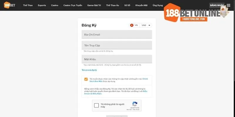 Hình ảnh biểu mẫu đăng ký tại 188BET