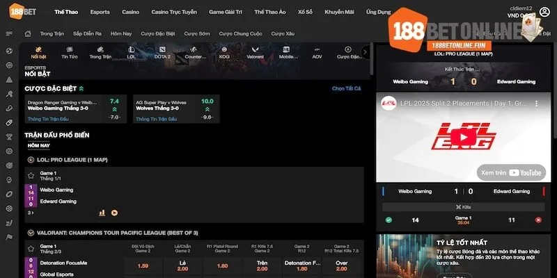 Nhiều trò chơi hay trên chuyên mục Esports 188BET